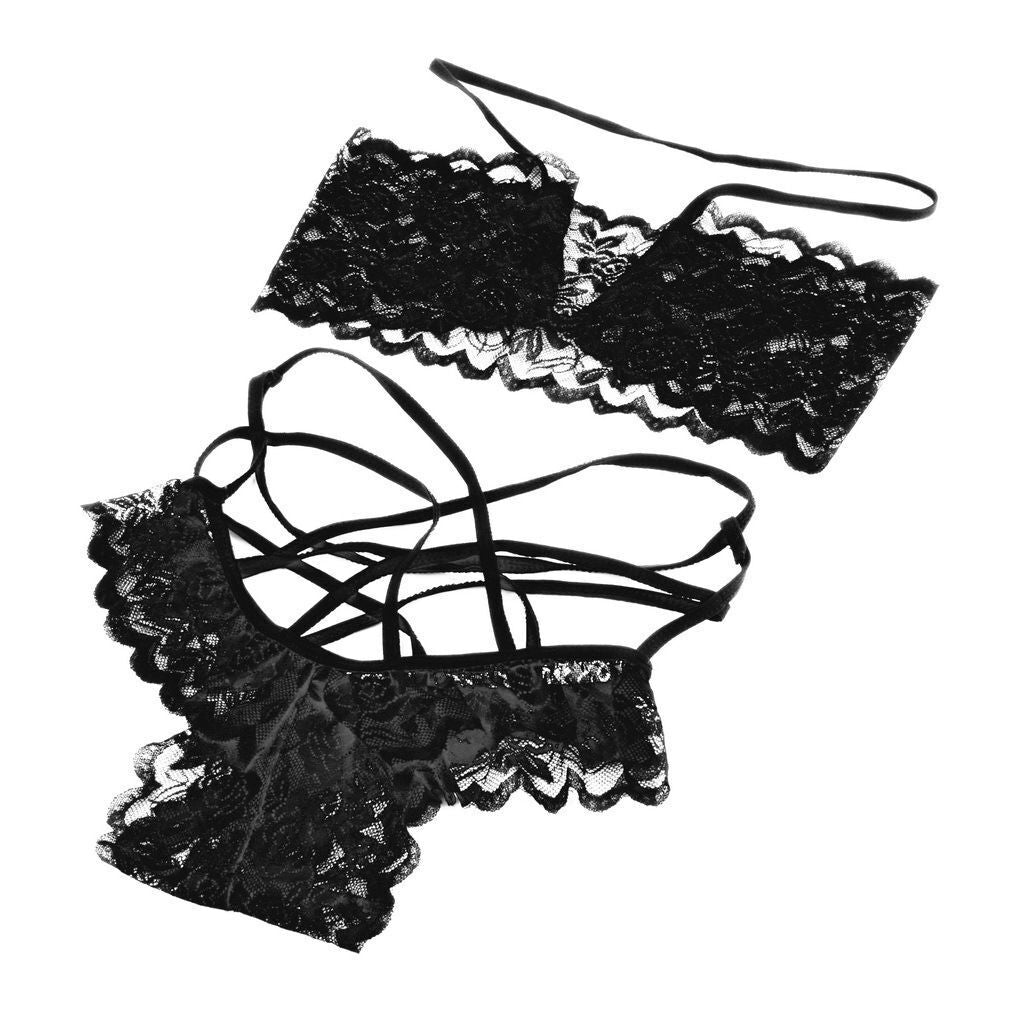 Women'S Sexy-Lingerie Lace Babydoll Bra Thong Set Sleepwear Underwear Nightwear
