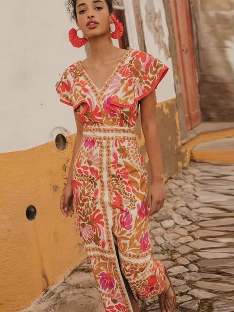 Summer Backless Print Dress for Women