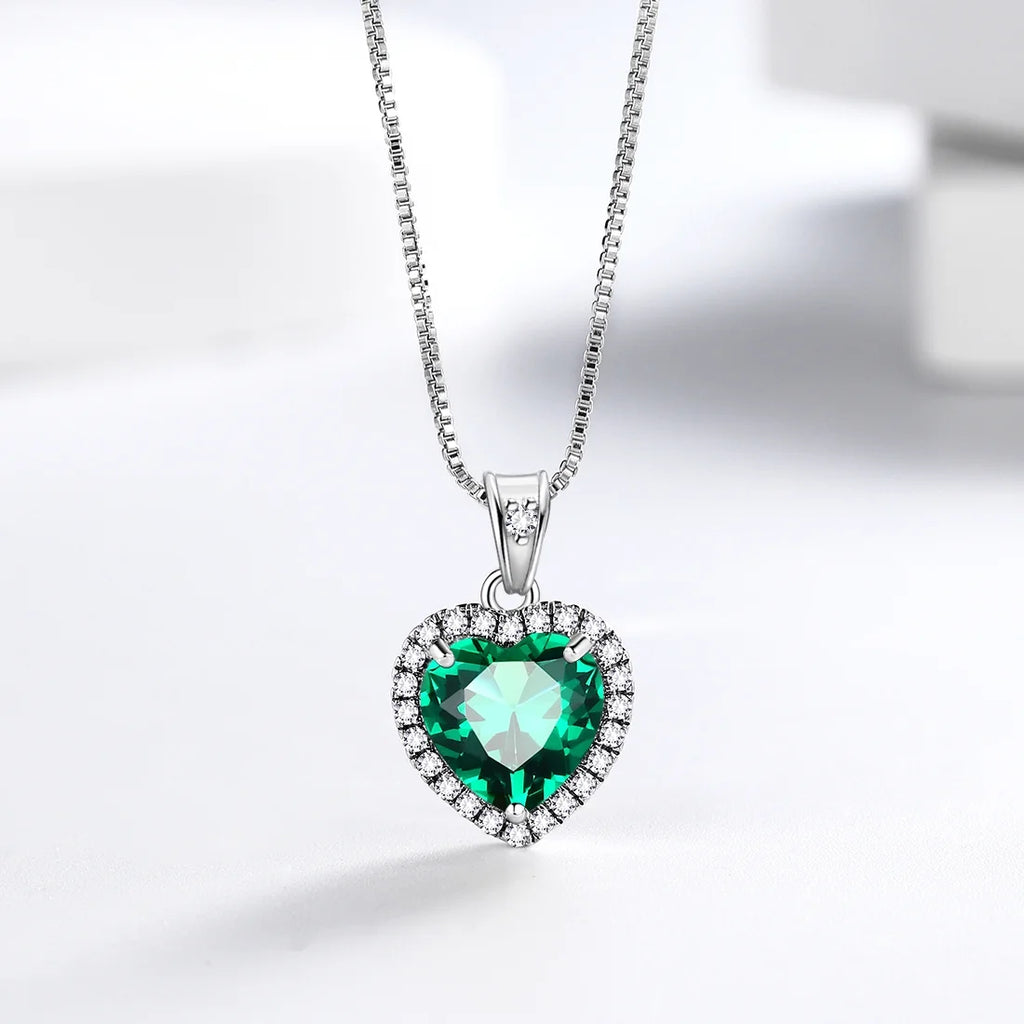 May Birthstone Necklace Women Green Heart Necklace Emerald Crystal CZ 925 Sterling Silver Pendant Jewelry Birthday Mother'S Day Gift Juwaliy