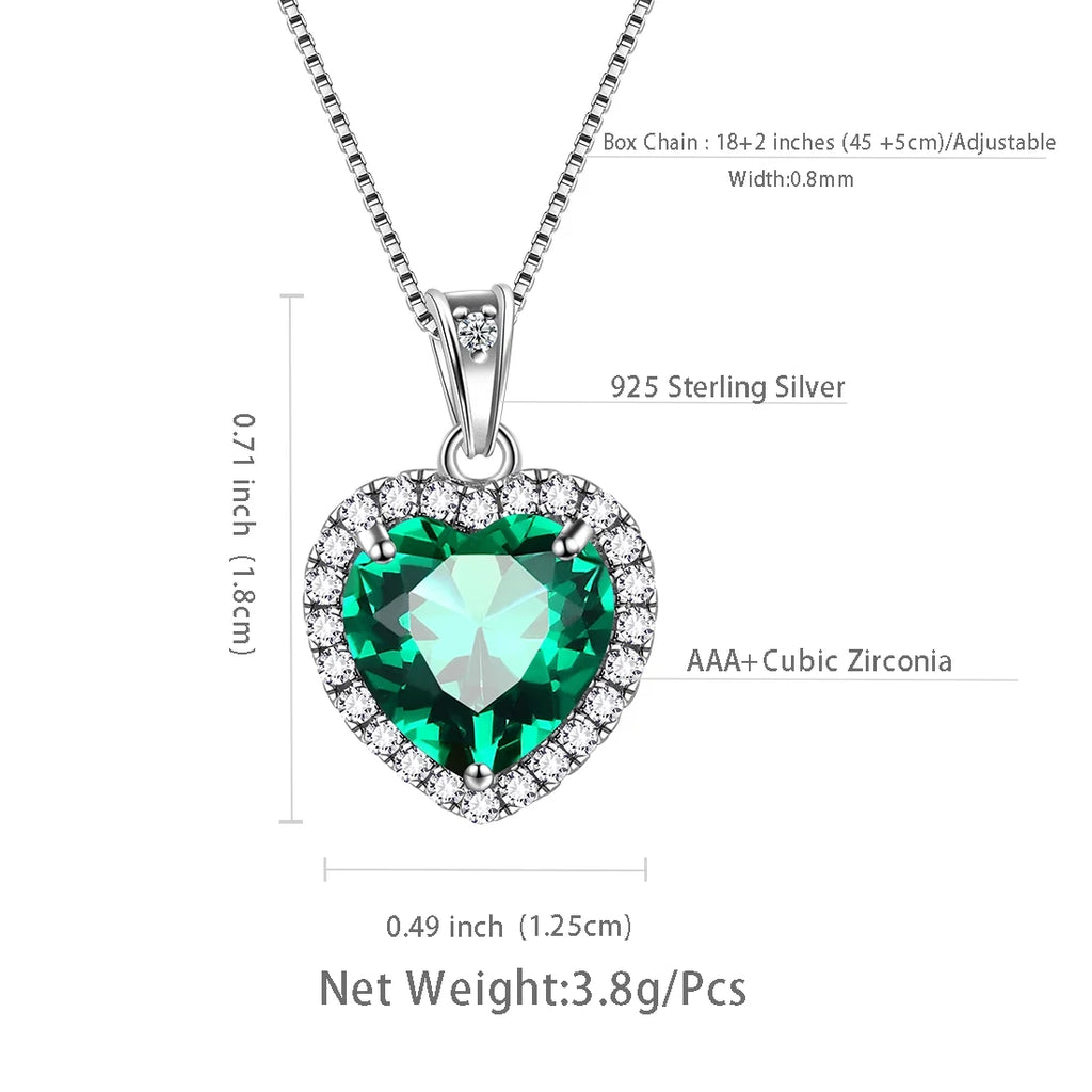 May Birthstone Necklace Women Green Heart Necklace Emerald Crystal CZ 925 Sterling Silver Pendant Jewelry Birthday Mother'S Day Gift Juwaliy