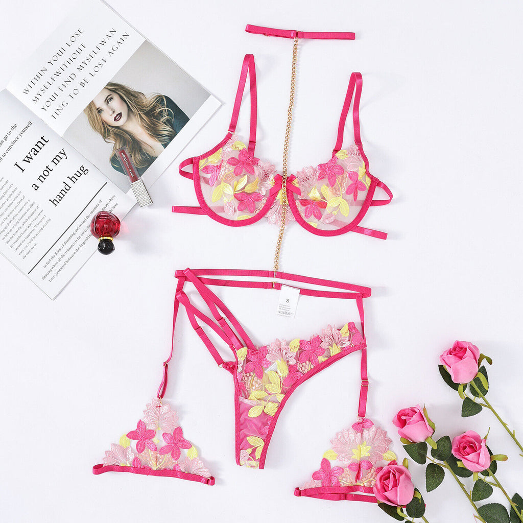 Women'S Sexy-Lingerie Lace Babydoll Bra Thong Set Sleepwear Underwear Nightwear